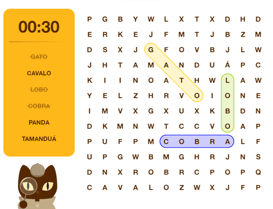 Caça-palavras interactive activity for educação infantil